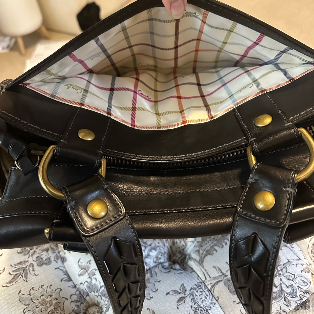 COACH Legacy BLEEKER Tattersall Black Leather Flap Satchel - Picture 9 of 16